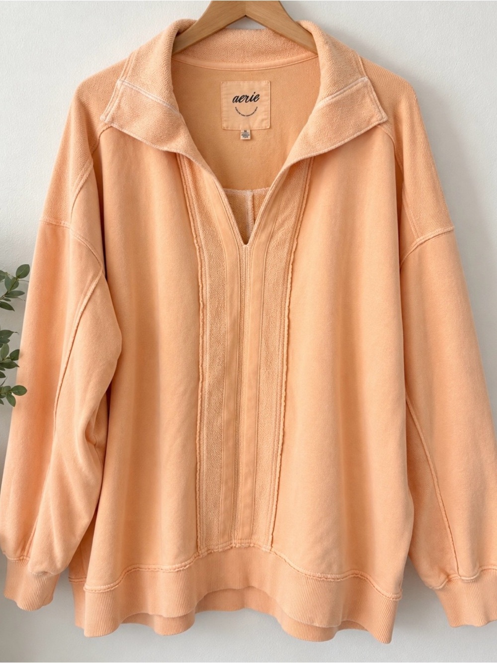 aerie Women’s Peach Half-Zip Pullover in Soft Apricot Size XL